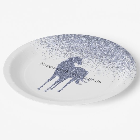 Paarse Eenhoorn Glitter gepersonaliseerd Papieren Bordje (Gekanteld)