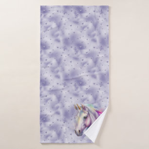 Paarse eenhoorn glitter harten badhanddoek