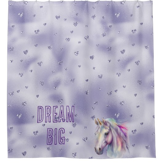 Paarse eenhoorn glitter harten douchegordijn (Voorkant)