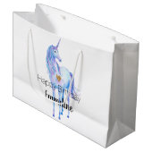 Paarse eenhoorn gouden glitter hart gepersonalisee groot cadeauzakje (Voorkant Gekanteld)