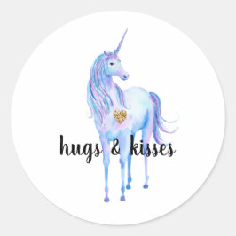 Paarse eenhoorn gouden glitter hart gepersonalisee ronde sticker