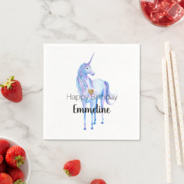 Paarse eenhoorn gouden glitter hart gepersonalisee servet