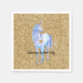 Paarse eenhoorn gouden glitter hart gepersonalisee servet (Voorkant)