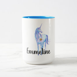 Paarse eenhoorn gouden glitter hart gepersonalisee tweekleurige koffiemok