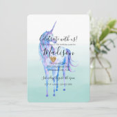 Paarse Eenhoorn Gouden Glitter Hart Munt Waterverf Kaart (Staand voorkant)