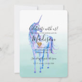 Paarse Eenhoorn Gouden Glitter Hart Munt Waterverf Kaart (Voorkant)