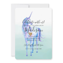 Paarse Eenhoorn Gouden Glitter Hart Munt Waterverf