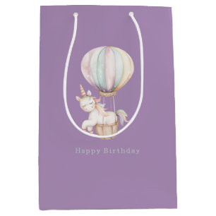 Paarse Eenhoorn Heel Luchtballon Verjaardag Medium Cadeauzakje