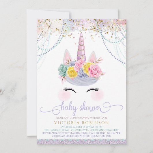 Paarse Eenhoorn Meisje Baby shower Kaart (Voorkant)