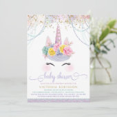 Paarse Eenhoorn Meisje Baby shower Kaart (Staand voorkant)