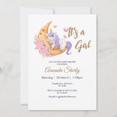 Paarse Eenhoorn op Maan Baby shower Uitnodiging (Voorkant)