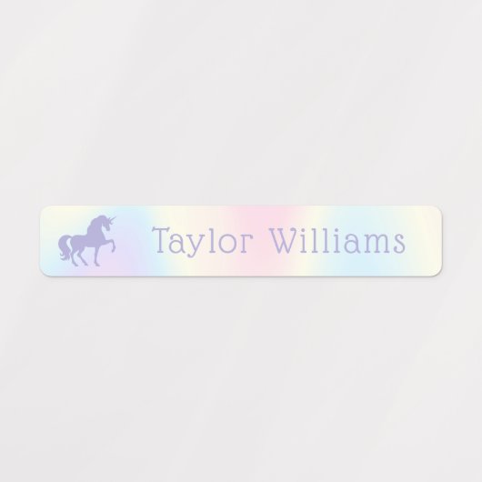 Paarse eenhoorn pastel regenboog kinder waterdicht labels (Design 1)