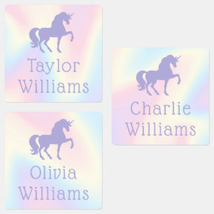 Paarse eenhoorn pastel regenboog kinder zelfkleven labels