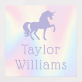 Paarse eenhoorn pastel regenboog kinder zelfkleven labels (Design 1)