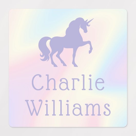 Paarse eenhoorn pastel regenboog kinder zelfkleven labels (Design 2)