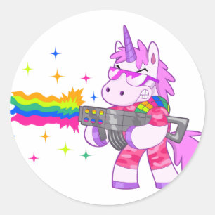 Paarse Eenhoorn - Pistool Ronde Sticker