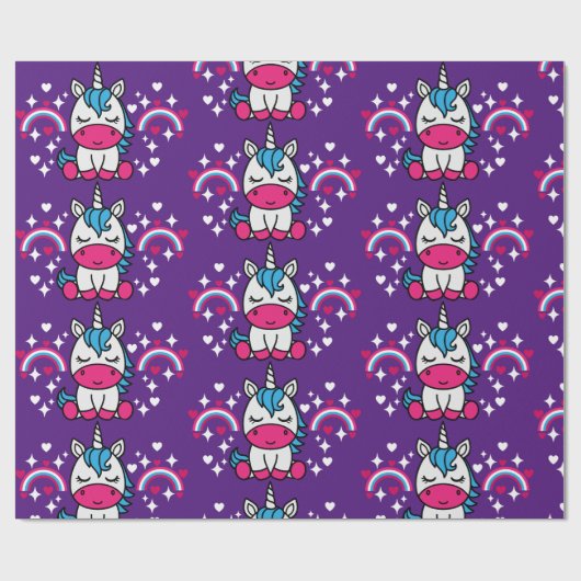 Paarse eenhoorn Pony Verjaardag Cadeaupapier (Vlak)