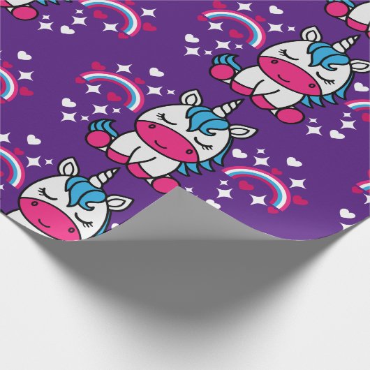 Paarse eenhoorn Pony Verjaardag Cadeaupapier (Hoek)