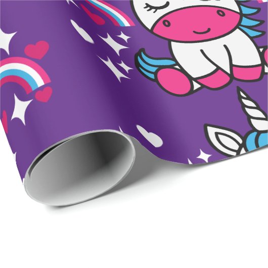 Paarse eenhoorn Pony Verjaardag Cadeaupapier (Rol Hoek)