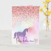 Paarse Eenhoorn Rainbow Pink Glitter Sparkle Heart Kaart (Gele Bloem)