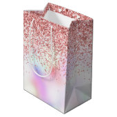 Paarse Eenhoorn Regenboog Glitter Medium Gift Bag Cadeauzakje (Achterkant Gekanteld)
