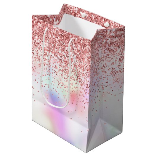Paarse Eenhoorn Regenboog Glitter Medium Gift Bag Medium Cadeauzakje (Voorkant Gekanteld)