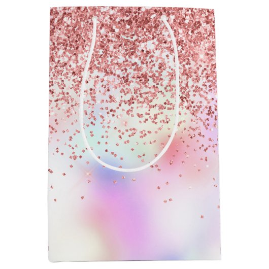 Paarse Eenhoorn Regenboog Glitter Medium Gift Bag Medium Cadeauzakje (Voorkant)