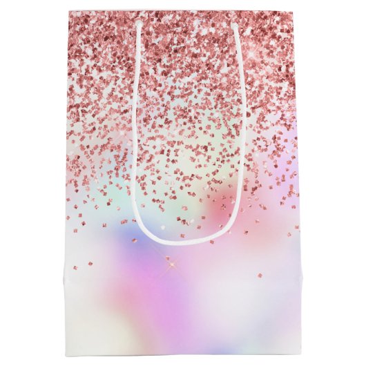 Paarse Eenhoorn Regenboog Glitter Medium Gift Bag Medium Cadeauzakje (Achterkant)