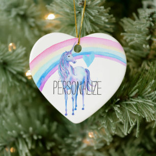 Paarse Eenhoorn Regenboog Hart Keramisch Ornament