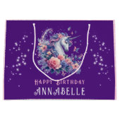  Paarse Eenhoorn Roze Glitter Meisje Verjaardag Groot Cadeauzakje (Voorkant)
