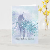 Paarse Eenhoorn Sparkle Aqua Glittery Confetti Kaart (Gele Bloem)