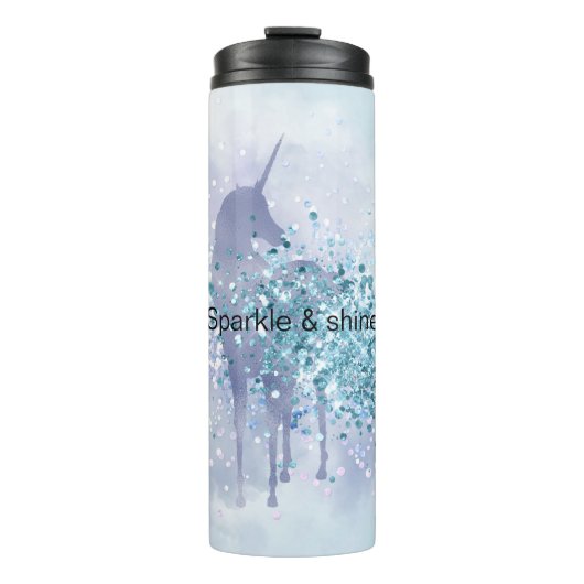 Paarse Eenhoorn Sparkle Aqua Glittery Confetti Thermosbeker (Voorkant)