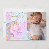 Paarse Eenhoorn Verjaardag Foto Uitnodiging (Voorkant)