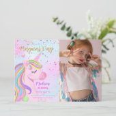 Paarse Eenhoorn Verjaardag Foto Uitnodiging (Staand voorkant)