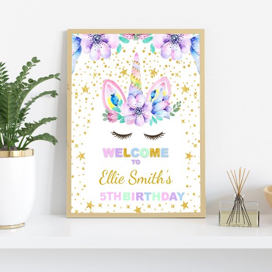 Paarse Eenhoorn Verjaardagsfeest Welkomstbord Poster