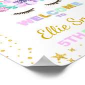 Paarse Eenhoorn Verjaardagsfeest Welkomstbord Poster (Hoek)