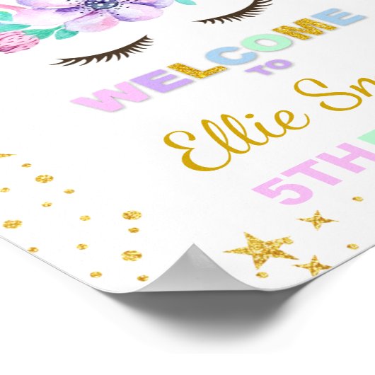 Paarse Eenhoorn Verjaardagsfeest Welkomstbord Poster (Hoek)