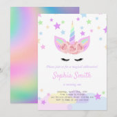 Paarse eenhoorn verjaardagsuitnodiging kaart (Voorkant / Achterkant)
