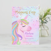 Paarse eenhoorn verjaardagsuitnodiging kaart (Staand voorkant)