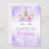 Paarse eenhoorn verjaardagsuitnodiging kaart (Achterkant)