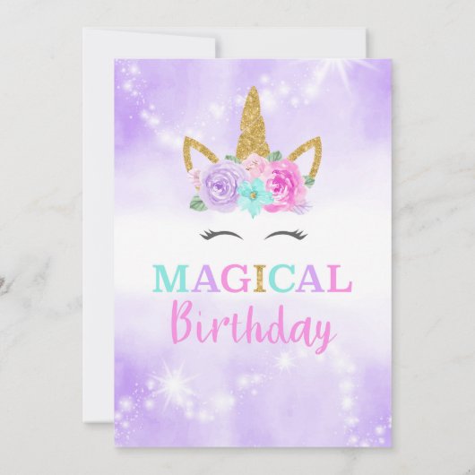 Paarse eenhoorn verjaardagsuitnodiging kaart (Achterkant)