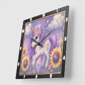 Paarse Eenhoorn Zonnebloem Kristal Vierkante Klok (Hoek)
