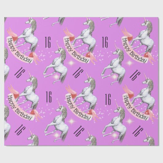 Paarse eenhoornmeisjes cadeaupapier (Vlak)