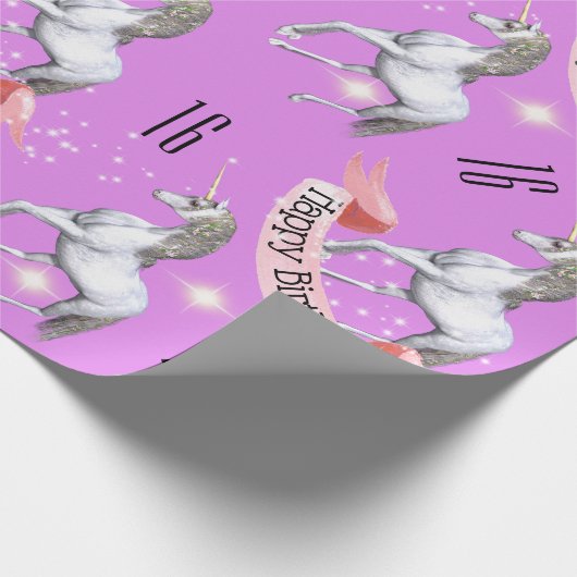 Paarse eenhoornmeisjes cadeaupapier (Hoek)