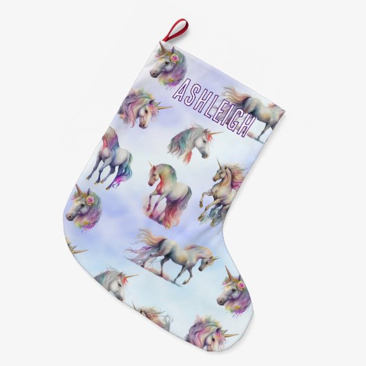 Paarse eenhoorns grote kerstsok (Voorkant (Hangend))