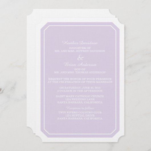 Paarse Eenmaal Elegant Wedding Invite Kaart (Voorkant / Achterkant)