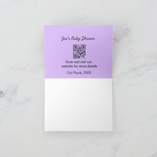 Paarse eenvoudige baby shower q r code voeg naam t bedankkaart