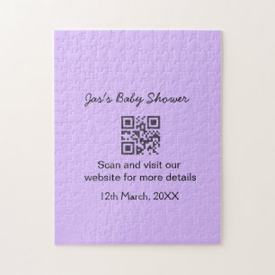 Paarse eenvoudige baby shower q r code voeg naam t legpuzzel