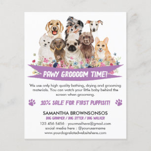Paarse Eenvoudige Bloem Illustratie Hond Trimmer Flyer