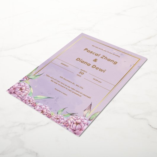 Paarse eenvoudige bruiloft uitnodiging portret (Gedraaid)